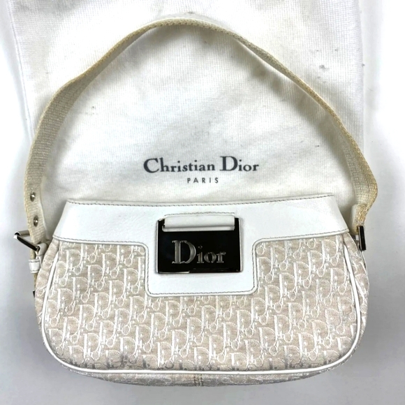 Dior Handbags - Dior White and Cream Mini Trotter Shoulder Bag with Monogram Pattern Vintage Y2K